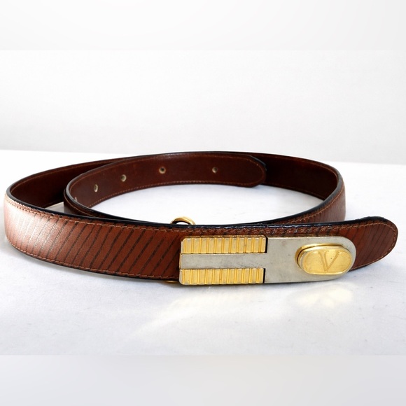 Valentino Garavani Accessories - Vintage Valentino Garavani Brown Belt with Gold Buckle